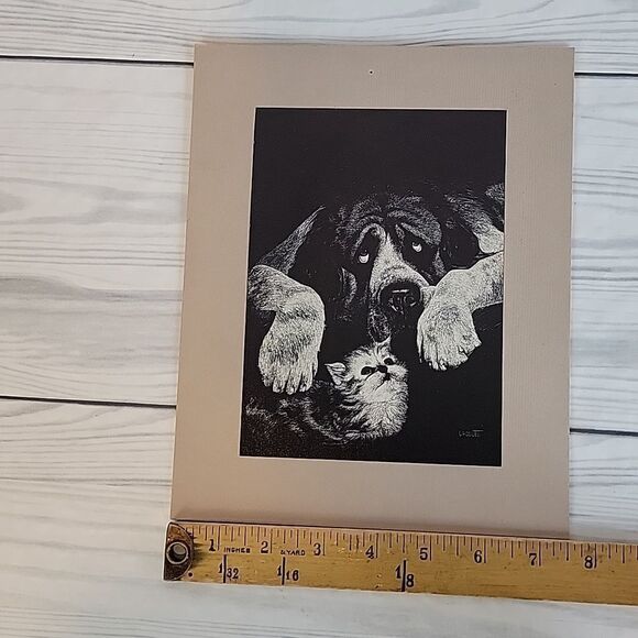 Rudy Droguett "Babysitter" dog and cat print vintage 1976 - Picture 8 of 9